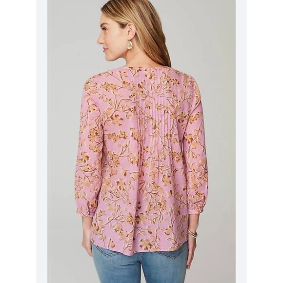 J.Jill Printed A-line pintucked Top Blouse Boho Cottagecore Shabby Chic Trendy - Picture 3 of 14